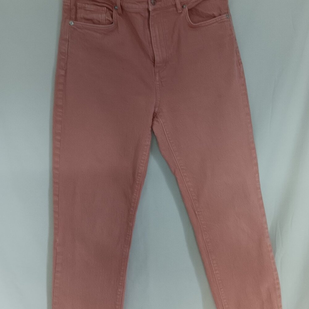 Loft Women's jeans Pink Denim High Waist‎ Straight Crop Raw Hem Size 26/2
